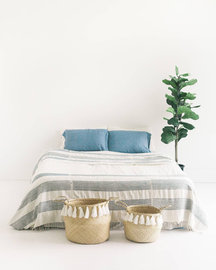 Handwoven Ethiopian Cotton Blanket/Bedspread, Natural with Gold