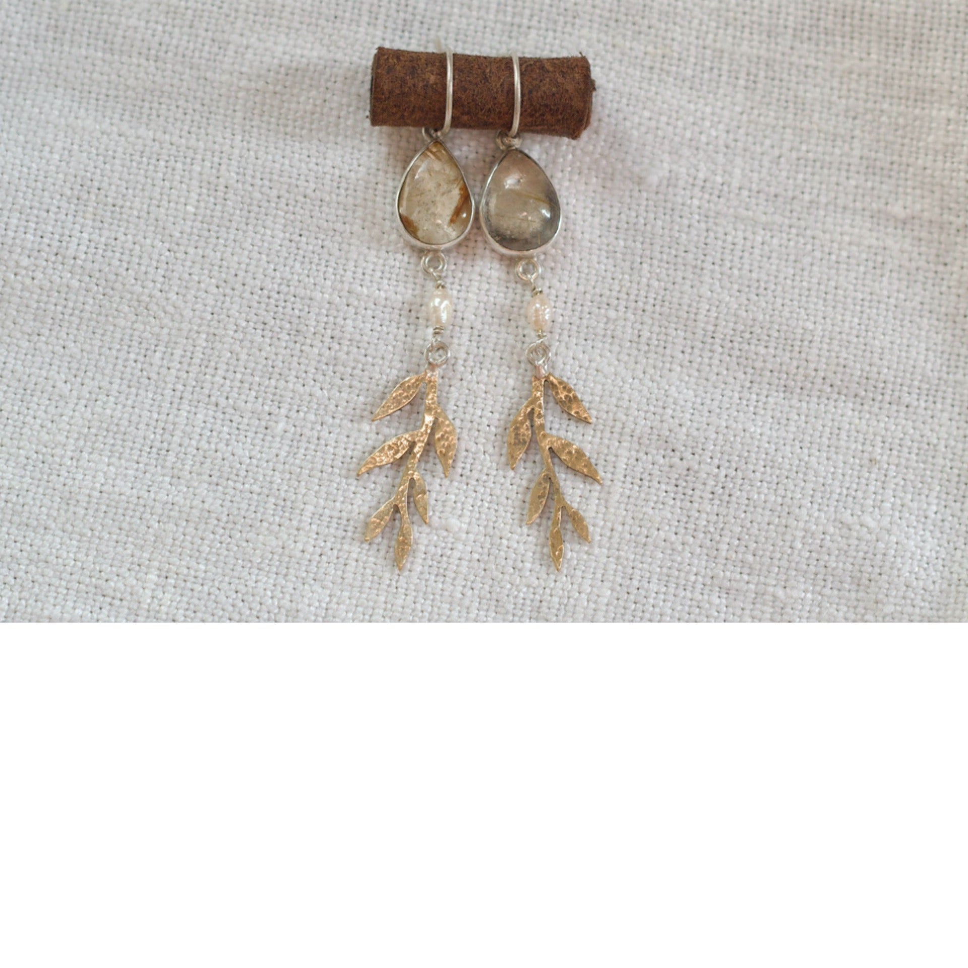 Stefani Earrings - Rutilated Quartz Botanicals