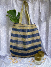 Kudzu Vine Tote Bag - Wide Stripe - Indigo, Laos
