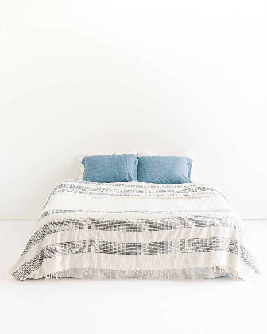 Handwoven Ethiopian Cotton Blanket/Bedspread, Natural with Gold