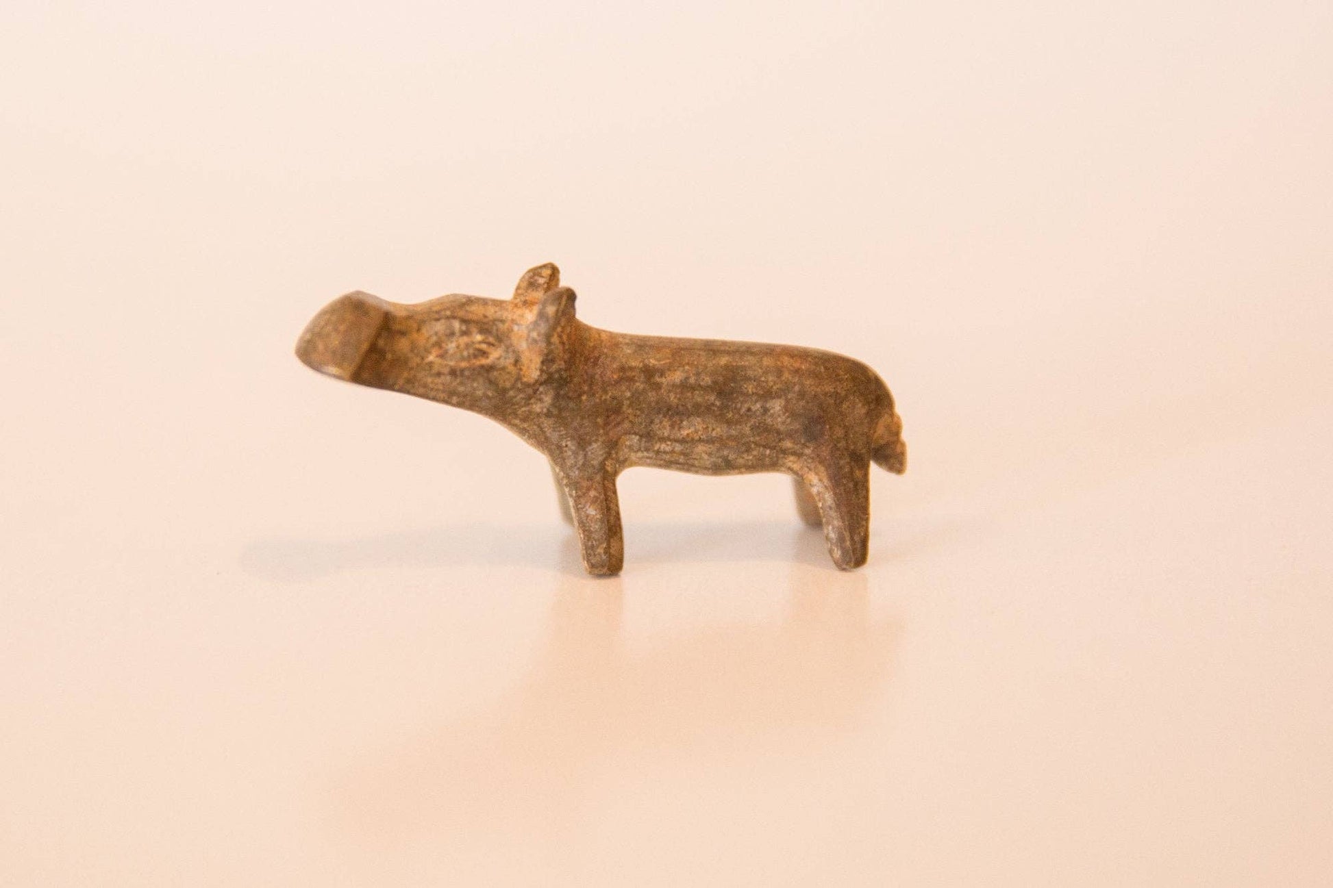 Vintage African Mini Bronze Hippo with Dusty Patina