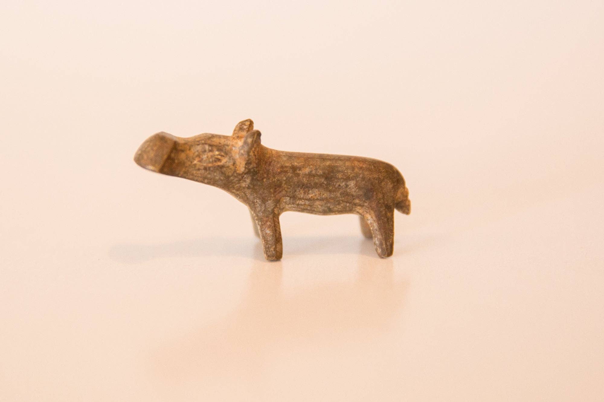 Vintage African Mini Bronze Hippo with Dusty Patina