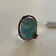 Stefani Blain Ring ~ Larimar with Sterling Flowers