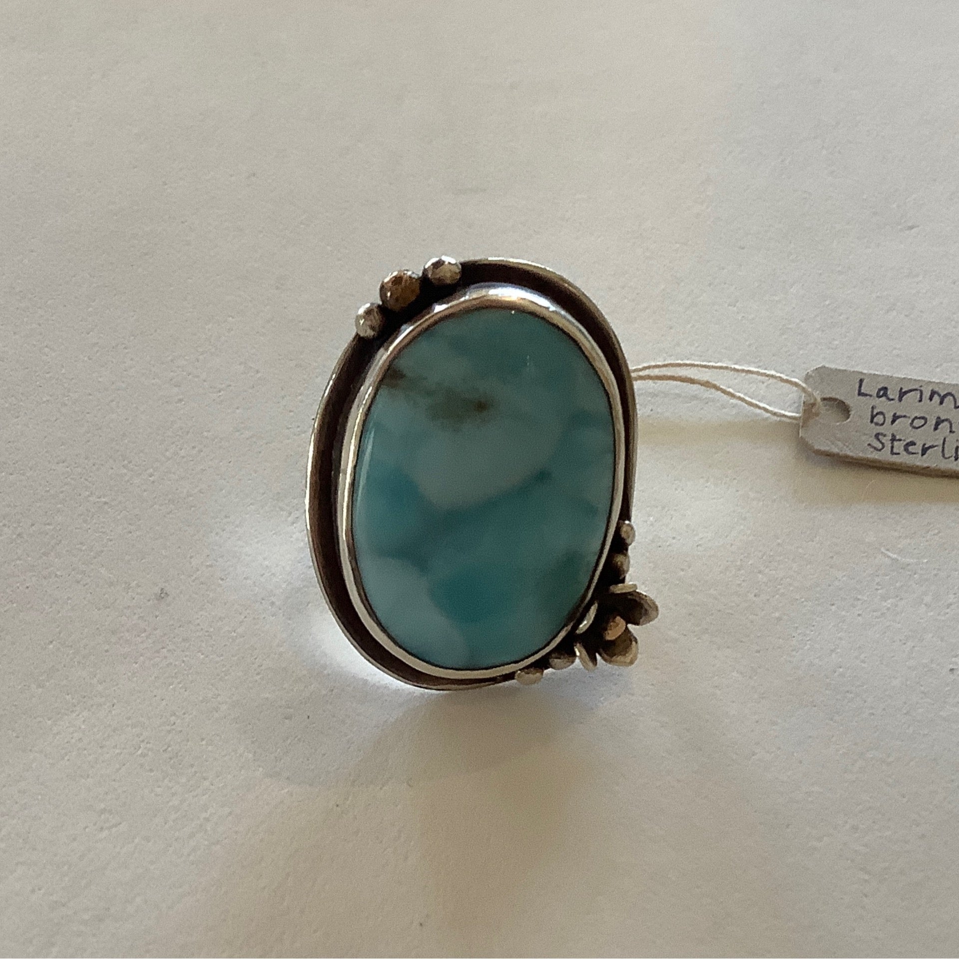 Stefani Blain Ring ~ Larimar with Sterling Flowers
