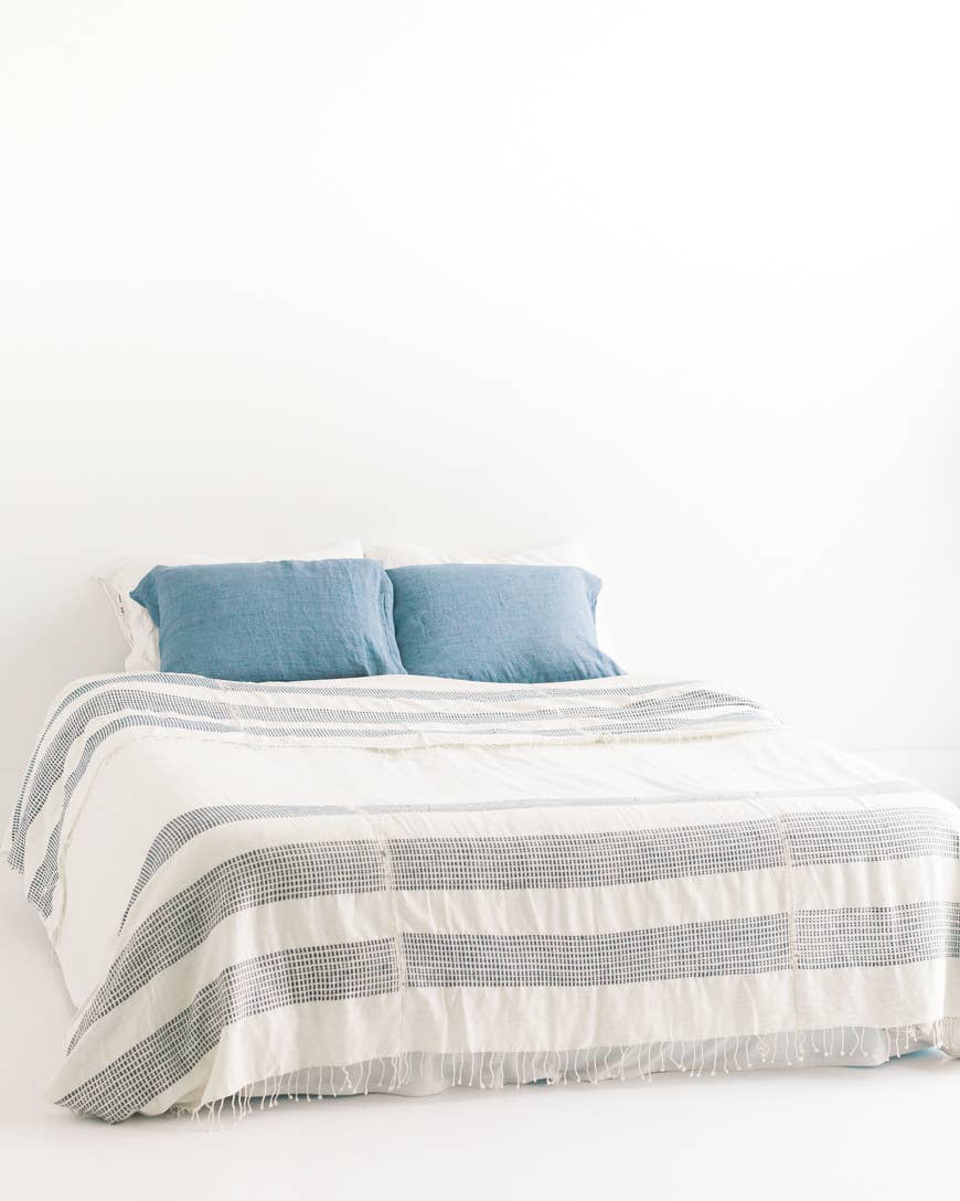 Handwoven Ethiopian Cotton Blanket/Bedspread, Natural with Gold