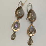 Stefani Blain Earrings ~ Moonstone, Sterling & Bronze Triple Teardrops
