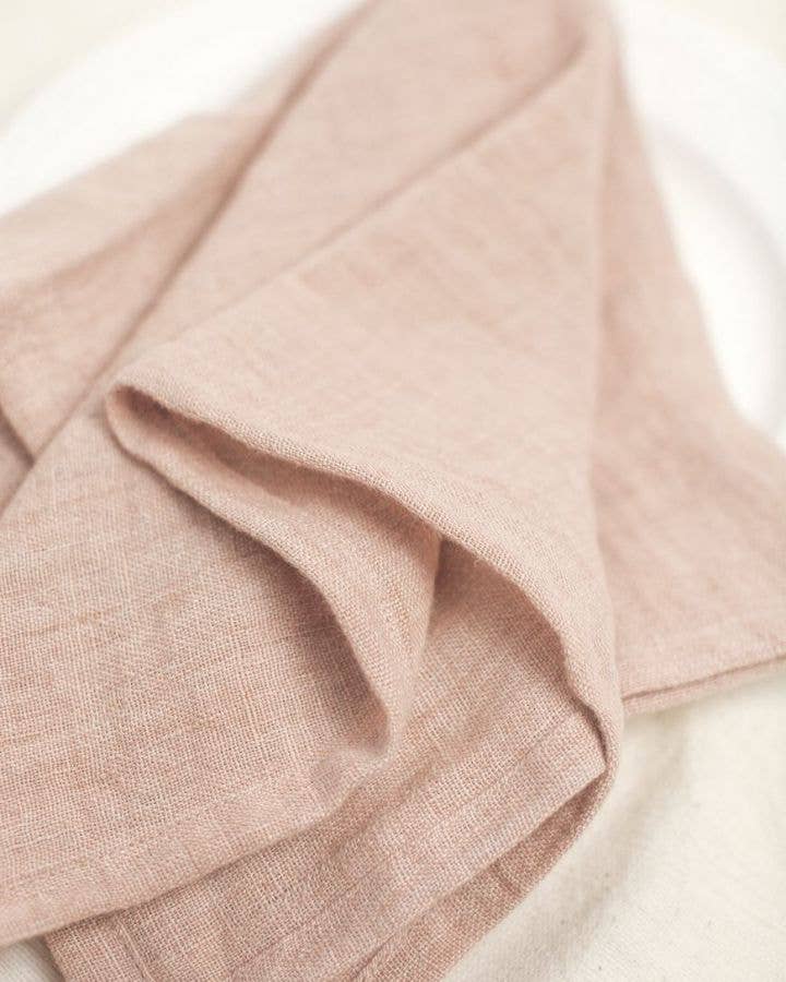 Stone Washed Linen Hemmed Dinner Napkin: Blush