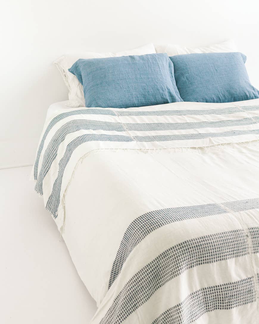 Handwoven Ethiopian Cotton Blanket/Bedspread, Natural with Gold