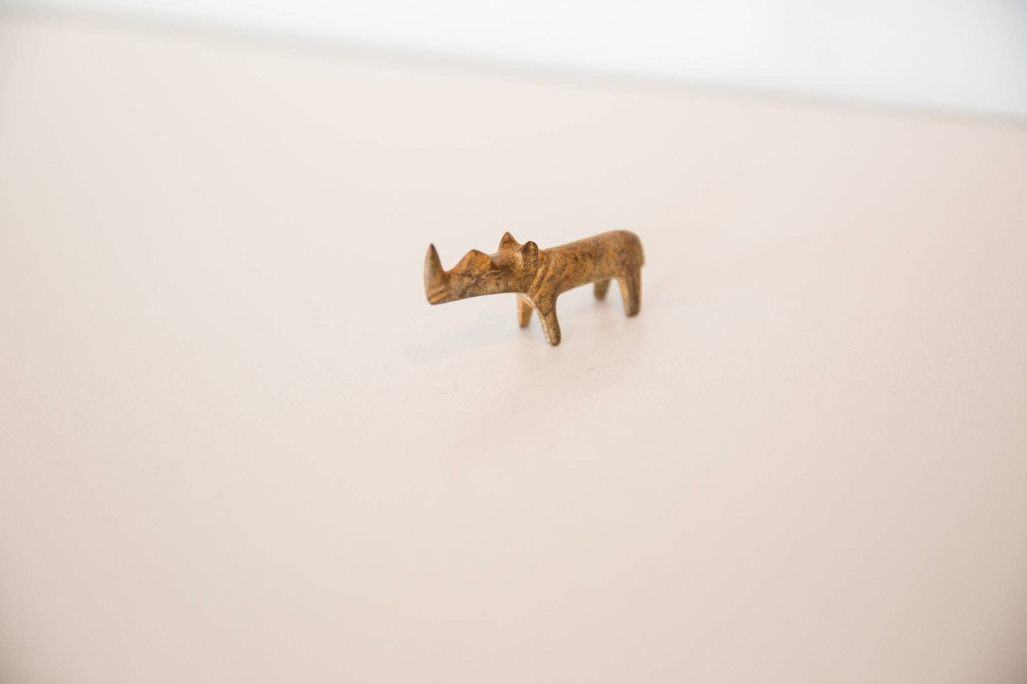 Vintage African Mini Bronze Rhino with Rusty Patina