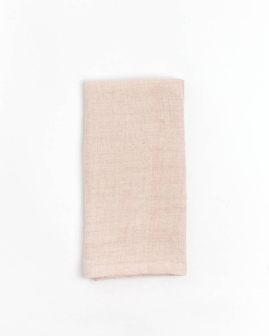 Stone Washed Linen Hemmed Dinner Napkin: Blush
