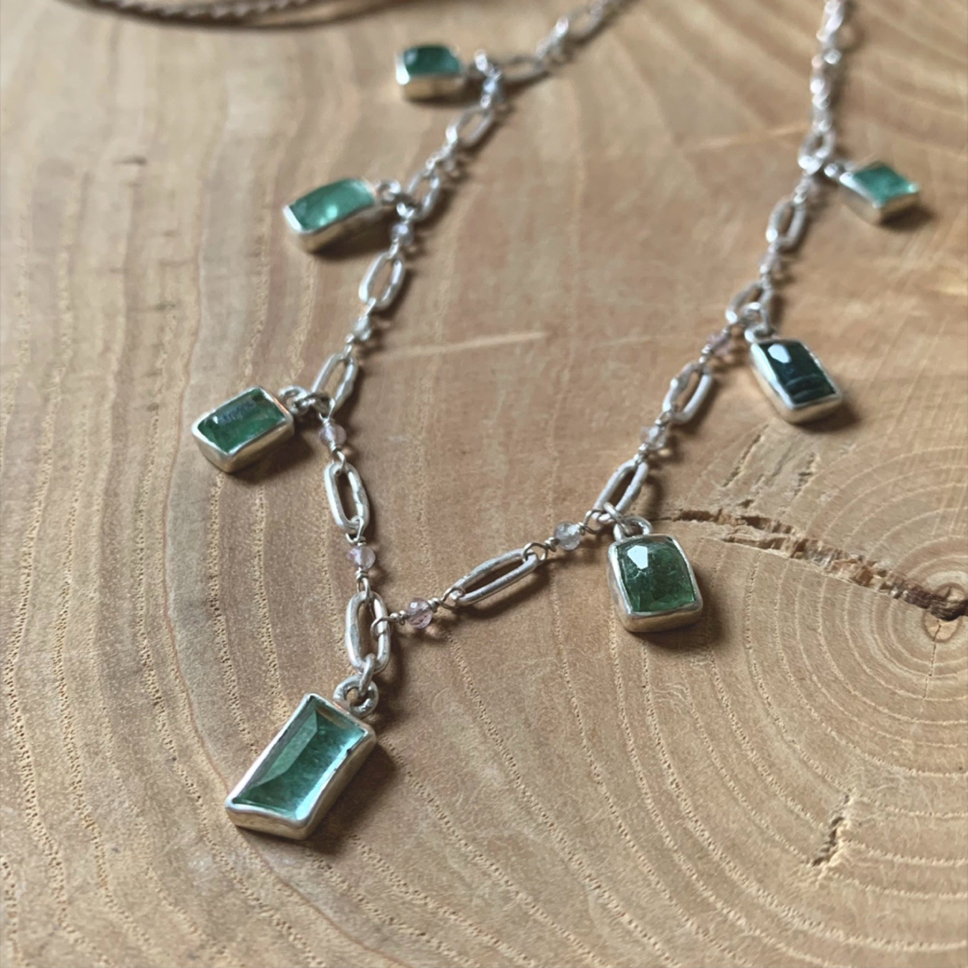 Stefani Necklace - Dainty Green Kyanite Drops