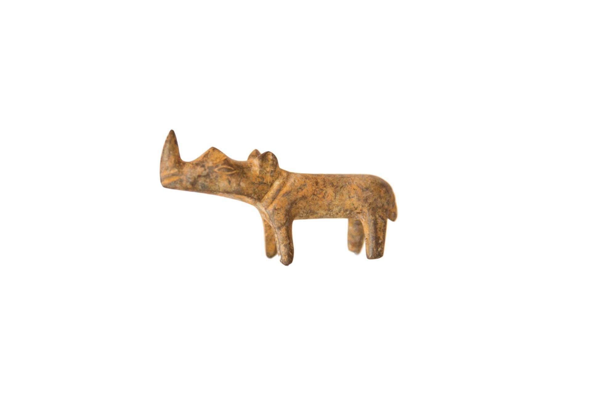 Vintage African Mini Bronze Rhino with Rusty Patina