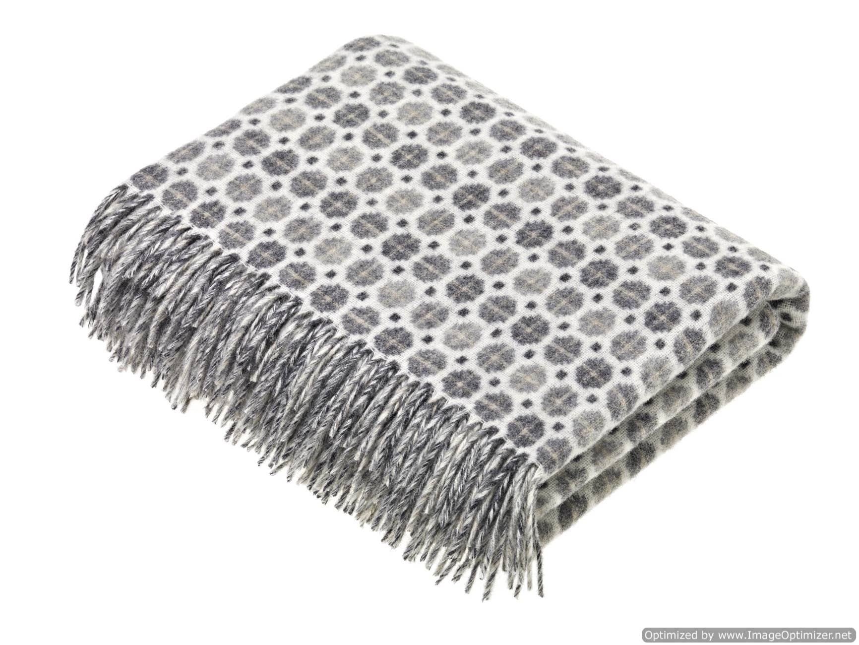 Natural Merino Lambswool Throws - Made in England: Block Windowpane Beige/Gray