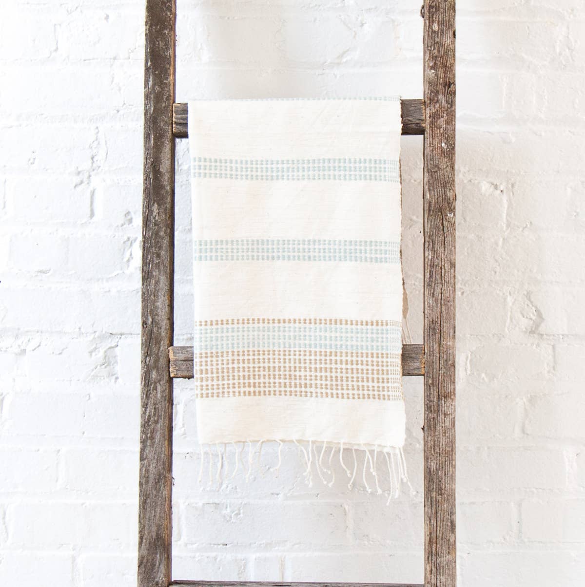 Camden Cotton Hand Towel | Handwoven in Ethiopia: Natural with Azure and Navy