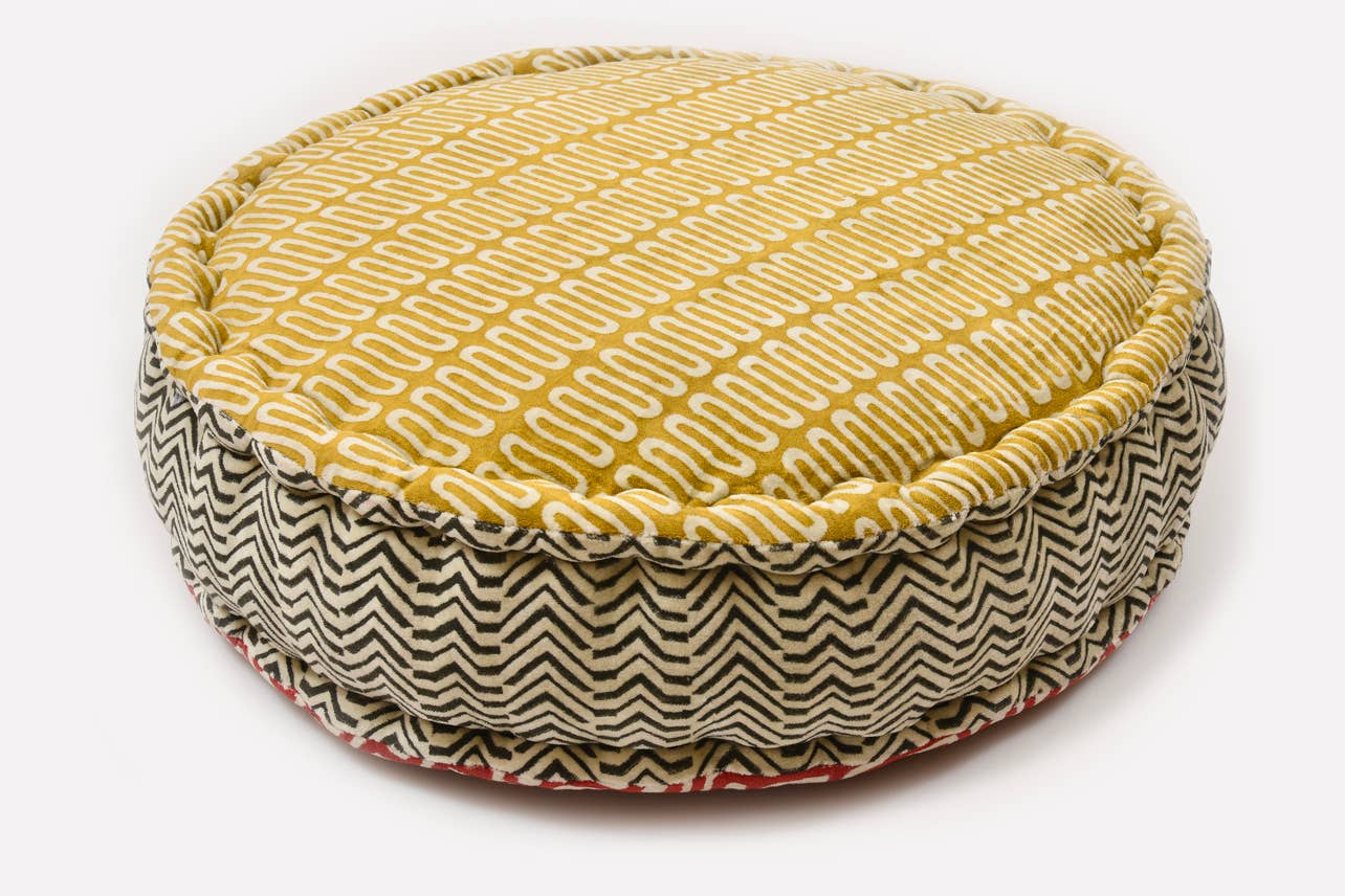Block Print Round Meditation Cushion, Jaipur