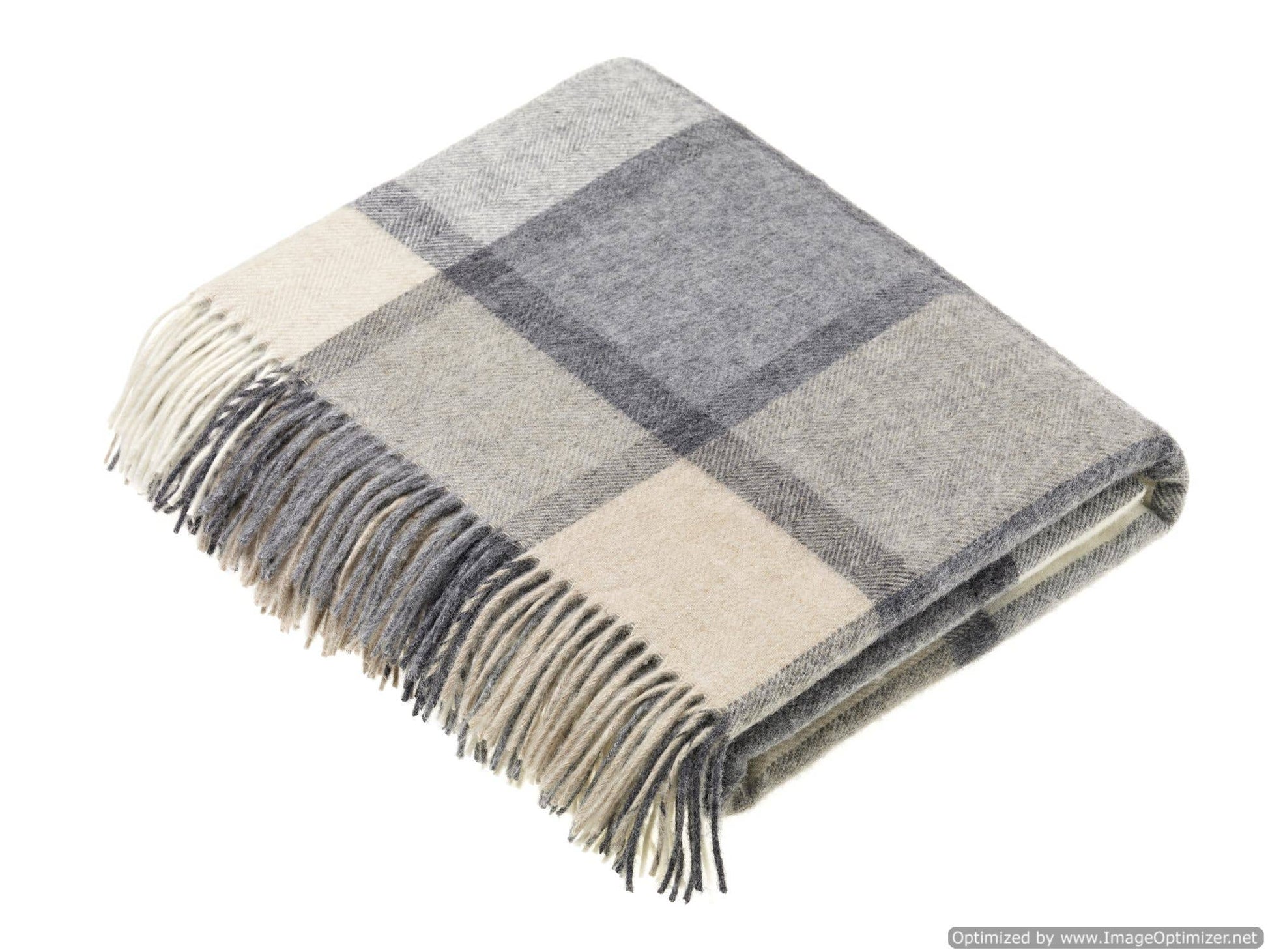 Natural Merino Lambswool Throws - Made in England: Block Windowpane Beige/Gray