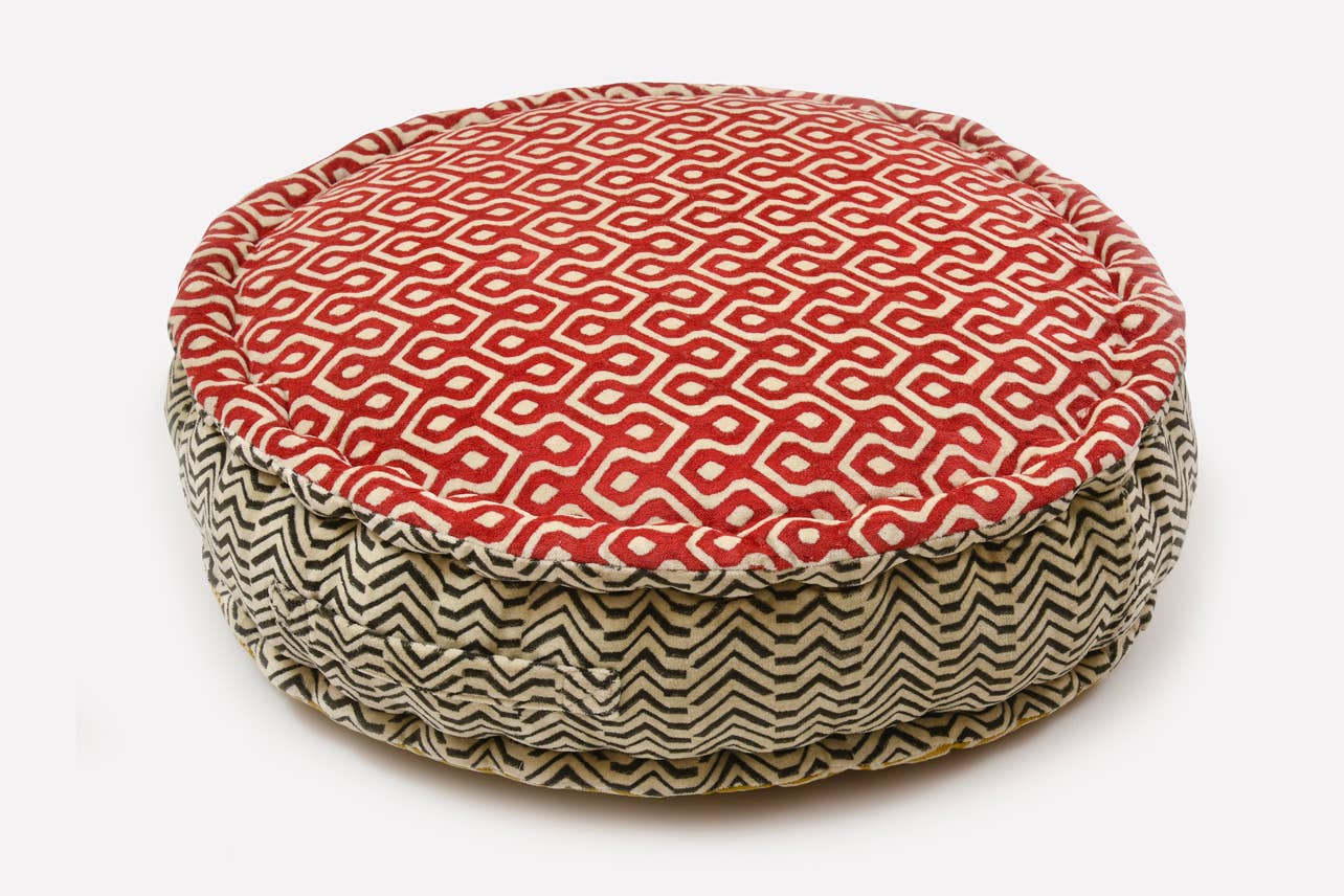 Block Print Round Meditation Cushion, Jaipur