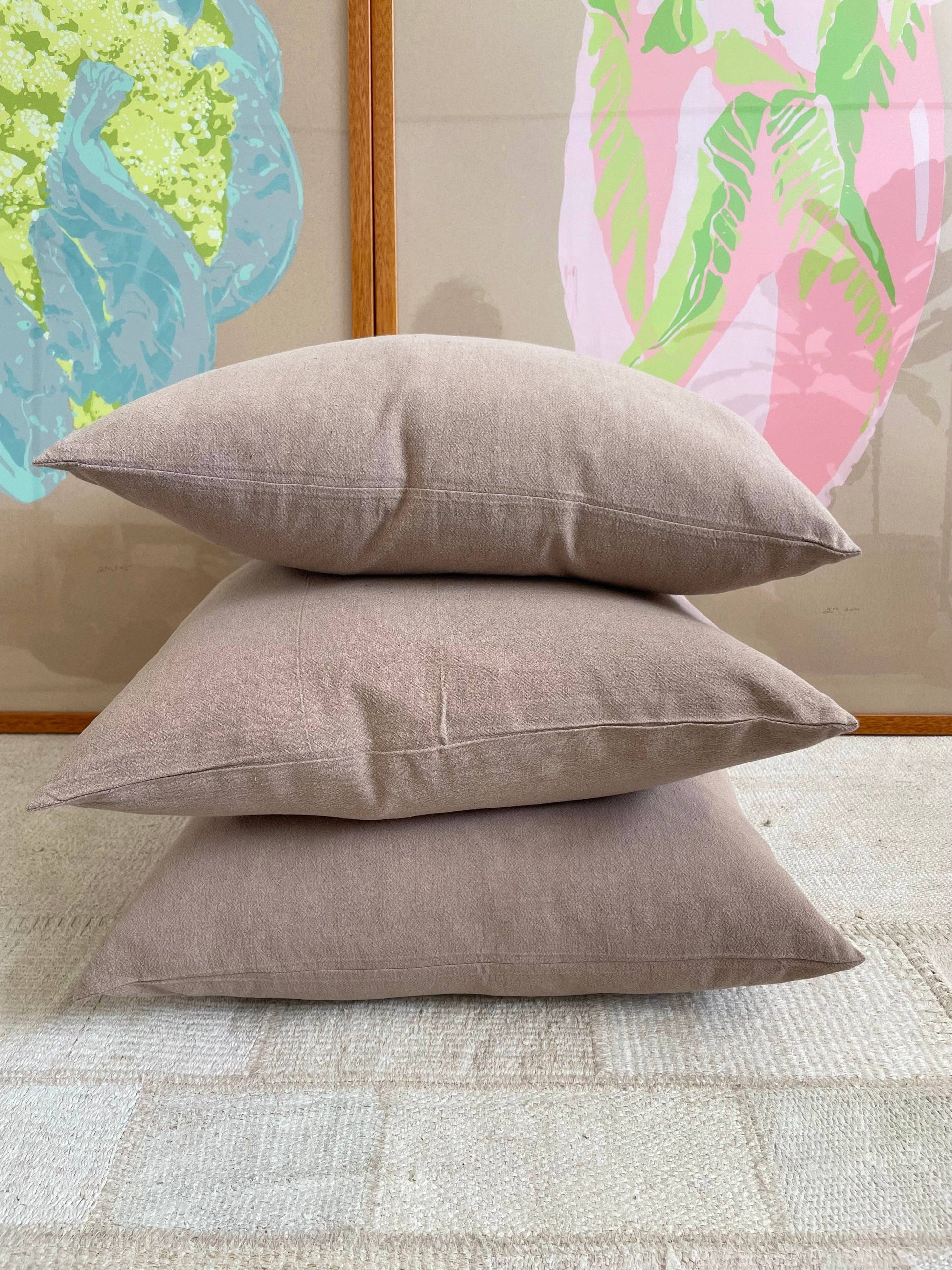 Happy French Gang Taupe Handspun Cotton Pillow 18x18in