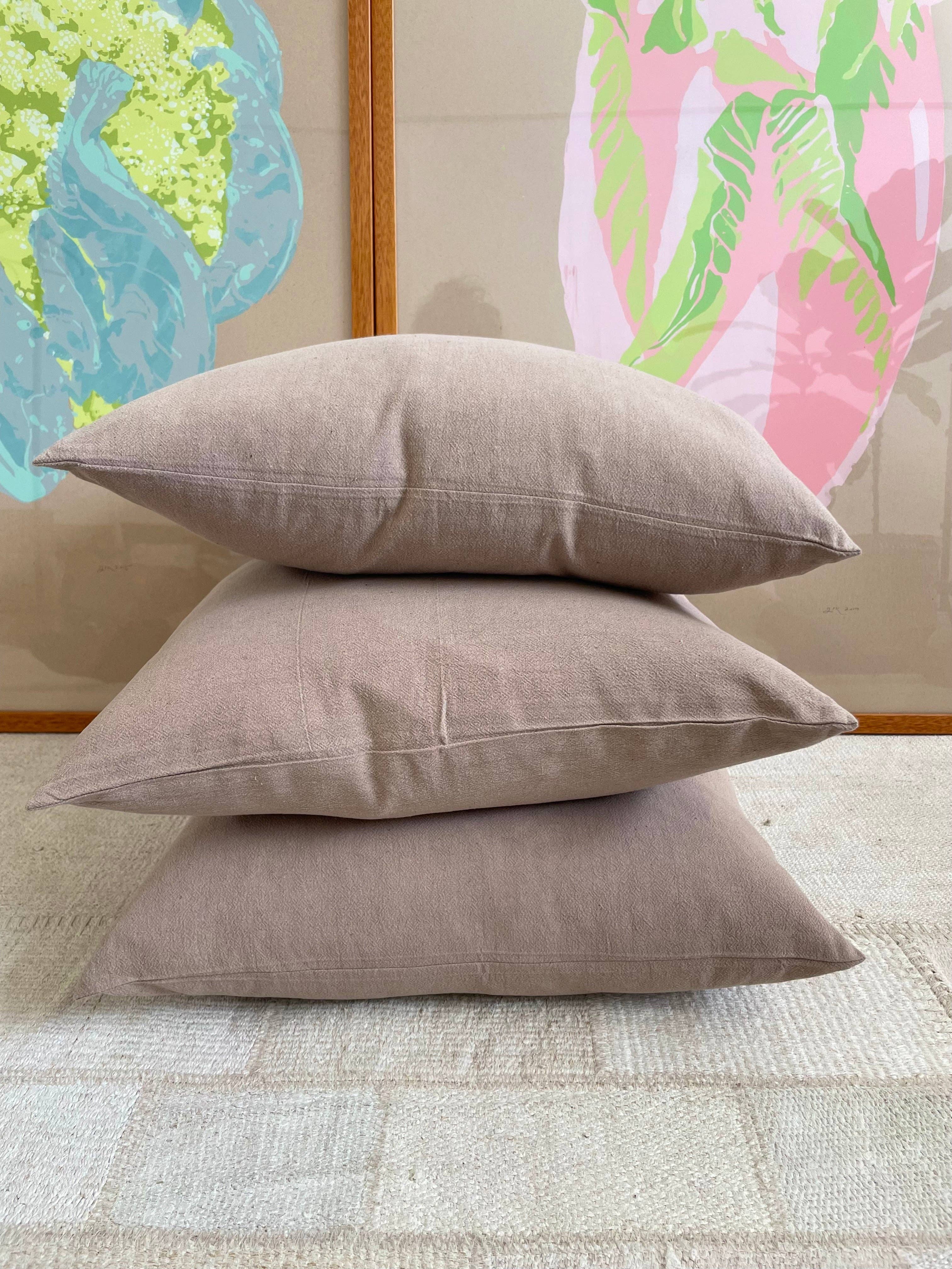 Happy French Gang Taupe Handspun Cotton Pillow 18x18in