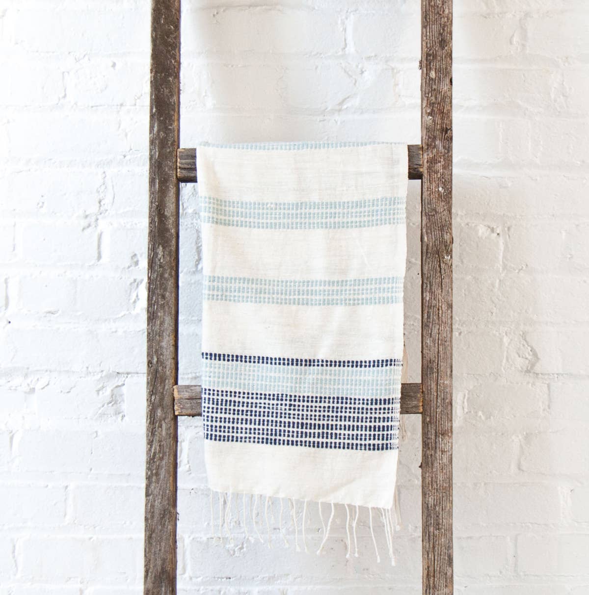 Camden Cotton Hand Towel | Handwoven in Ethiopia: Natural with Azure and Navy