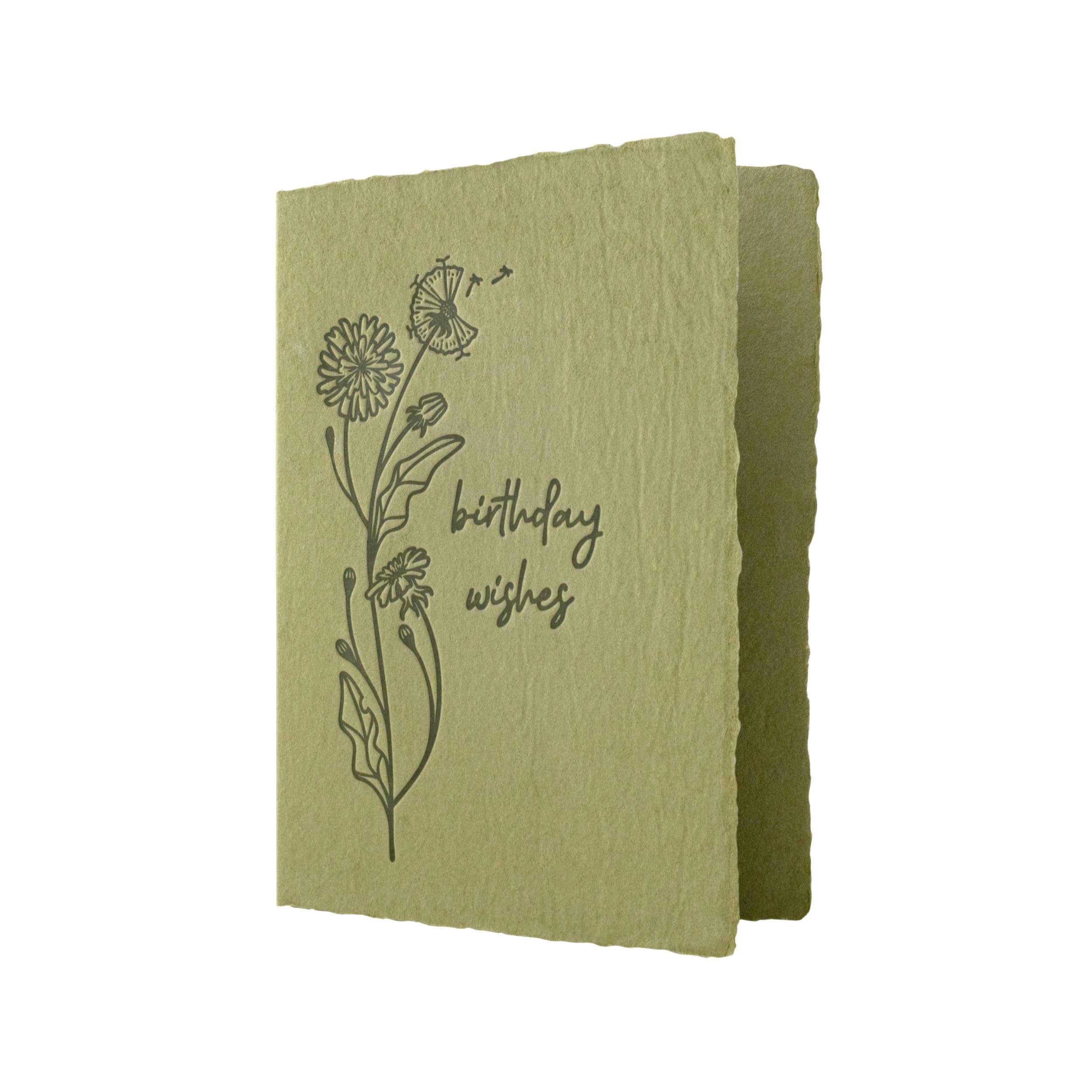 Handmade Paper Letterpress Birthday Wishes Olive Card