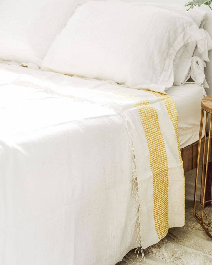 Handwoven Ethiopian Cotton Blanket/Bedspread, Natural with Gold
