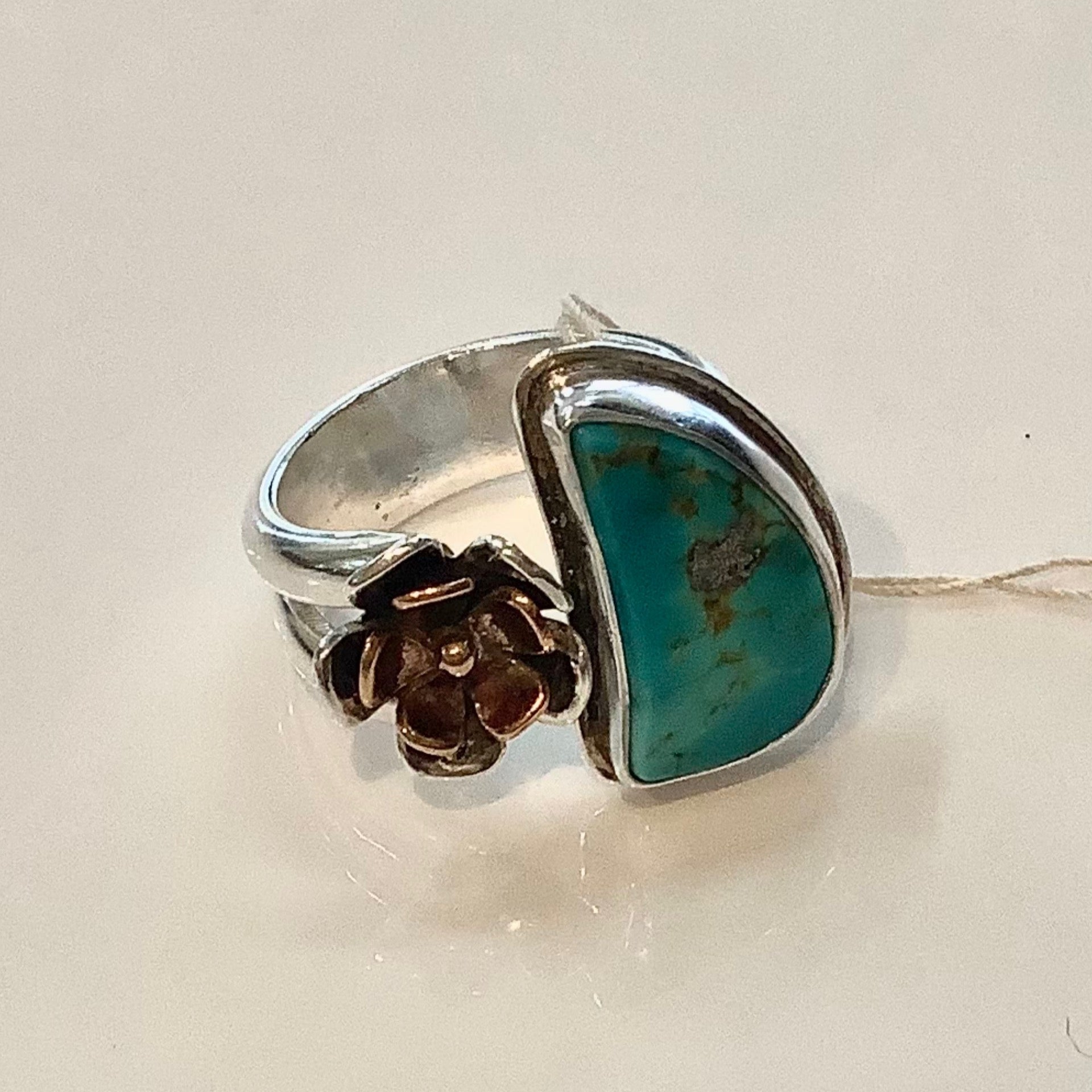Stefani Blain Ring ~ Turquoise & Bronze Flower