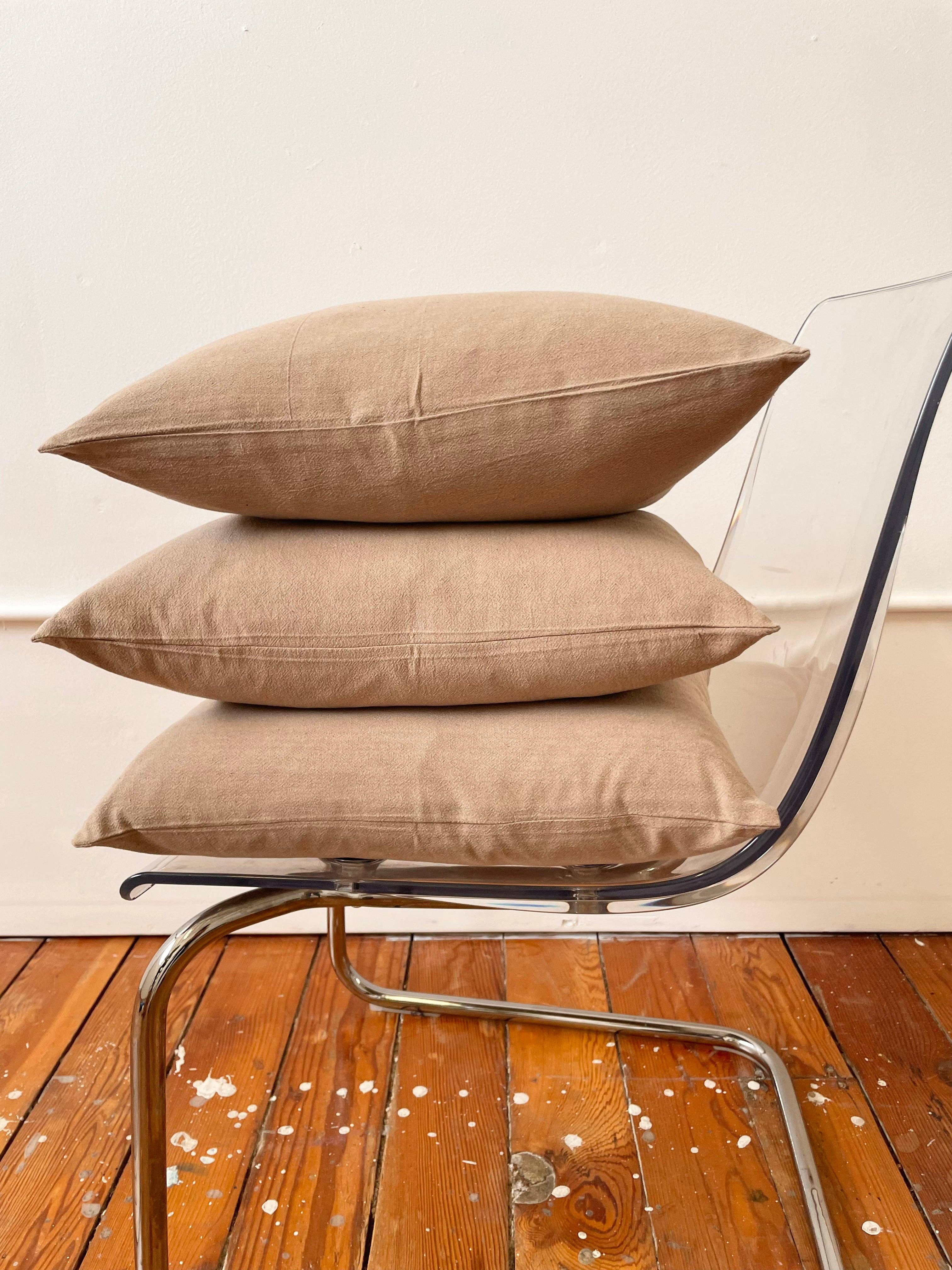 Happy French Gang Taupe Handspun Cotton Pillow 18x18in