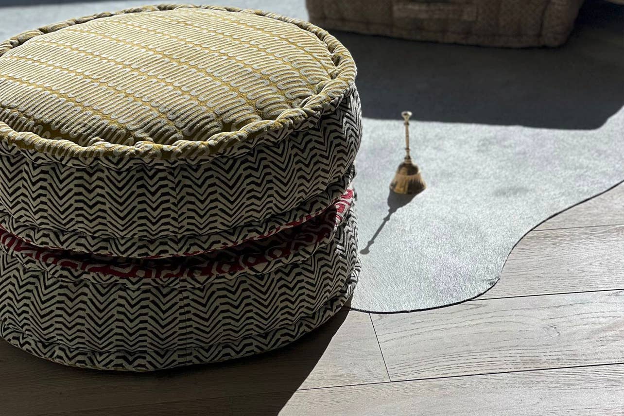 Block Print Round Meditation Cushion, Jaipur