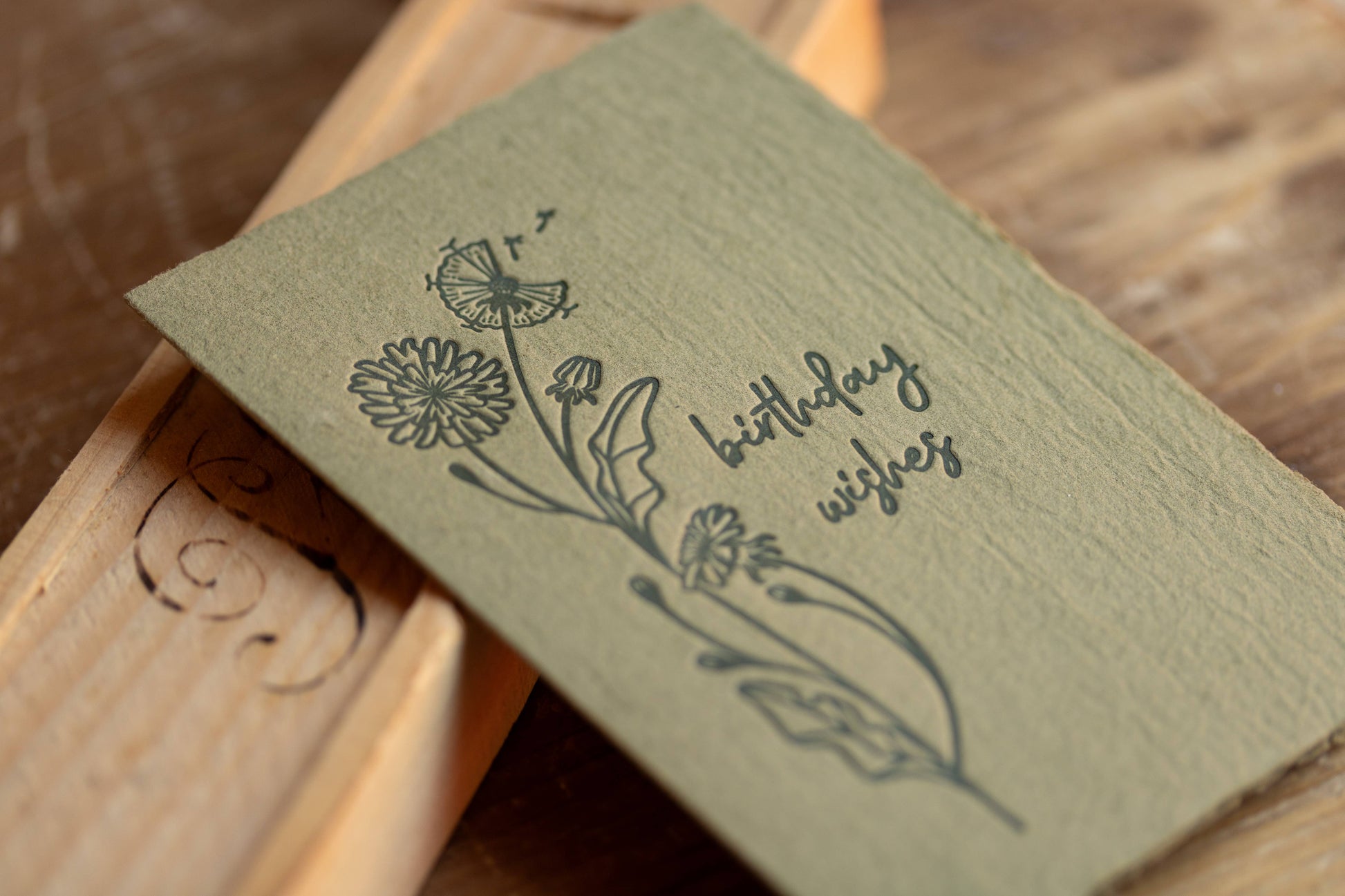 Handmade Paper Letterpress Birthday Wishes Olive Card