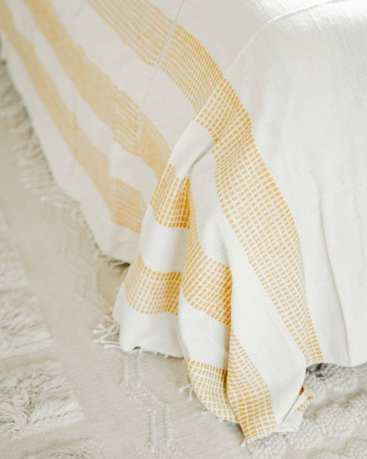 Handwoven Ethiopian Cotton Blanket/Bedspread, Natural with Gold