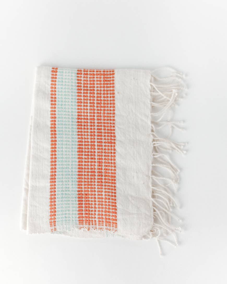 Camden Cotton Hand Towel | Handwoven in Ethiopia: Natural with Azure and Sand