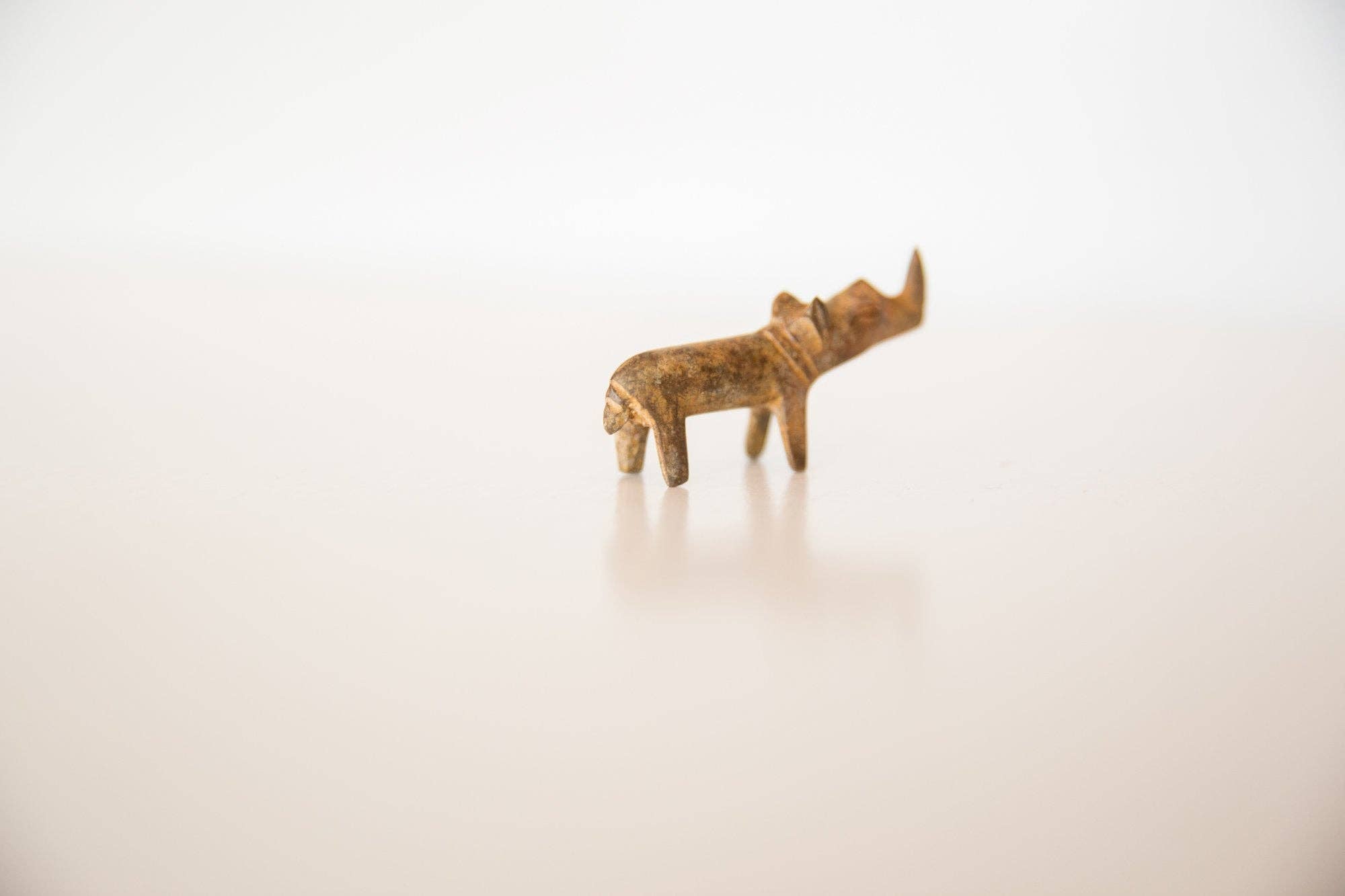 Vintage African Mini Bronze Rhino with Rusty Patina