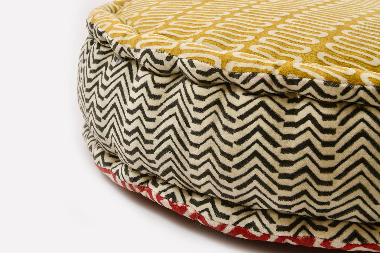 Block Print Round Meditation Cushion, Jaipur