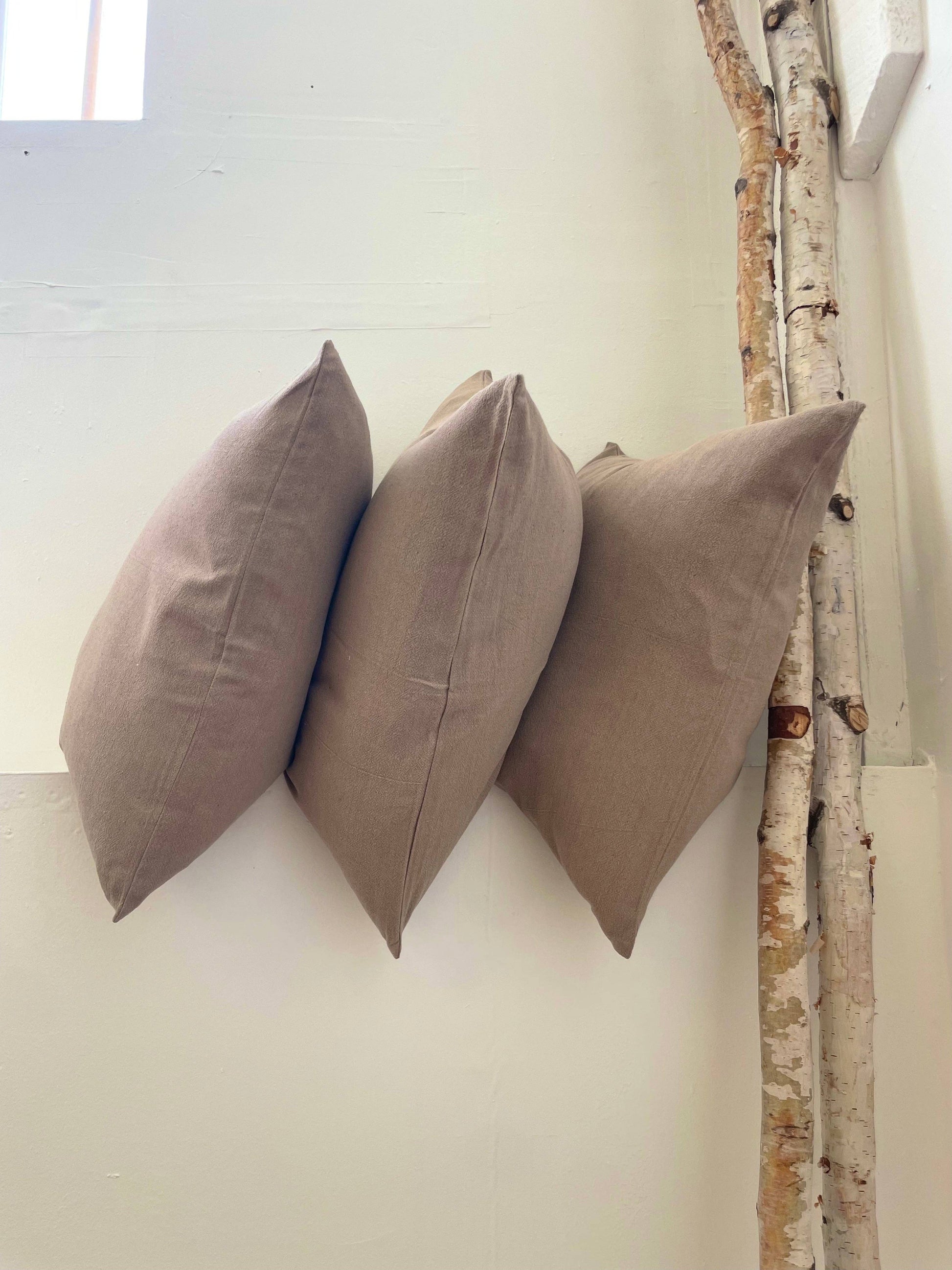 Happy French Gang Taupe Handspun Cotton Pillow 18x18in