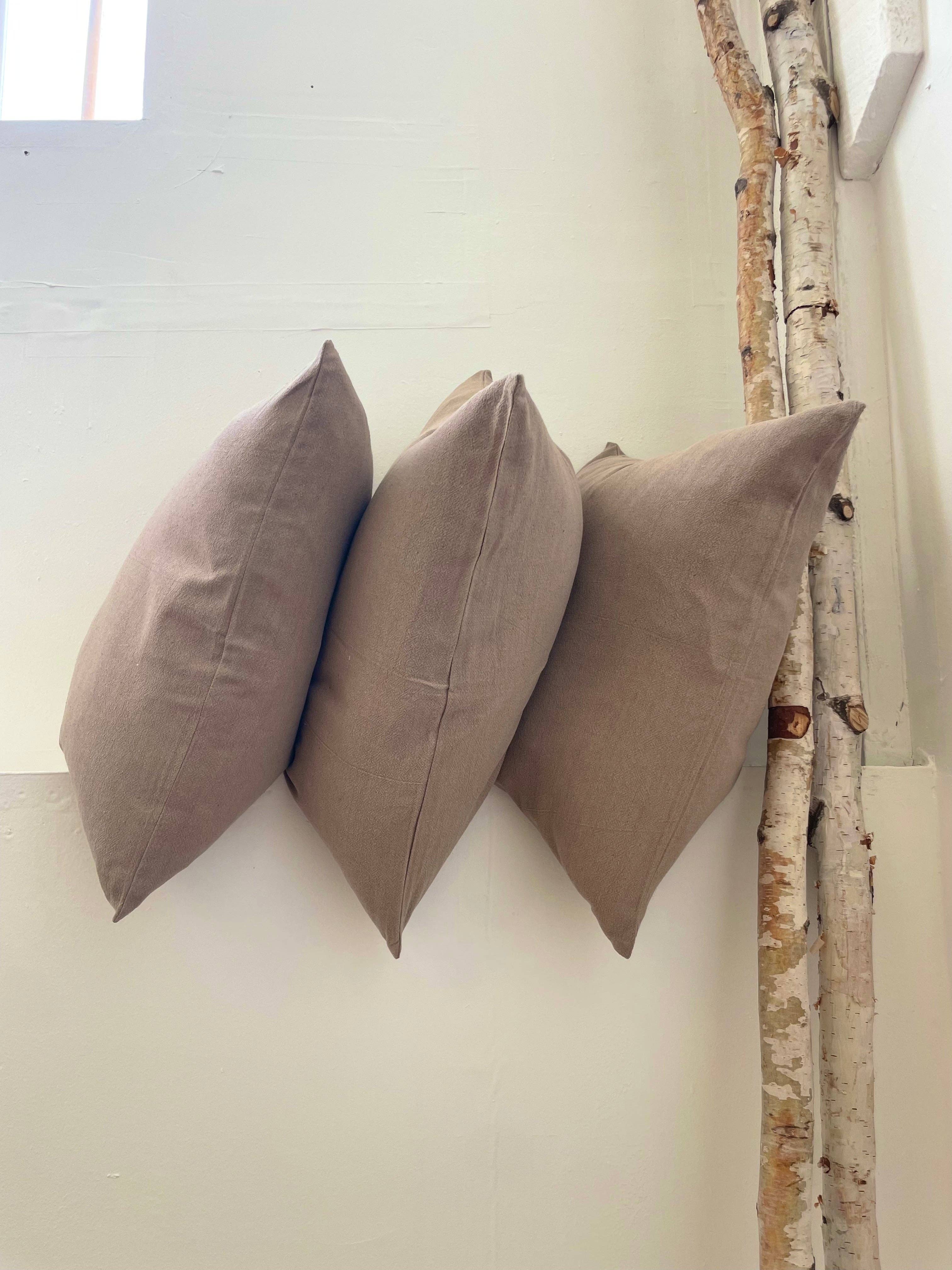 Happy French Gang Taupe Handspun Cotton Pillow 18x18in
