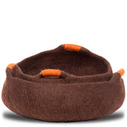 Hand Felted Wool Basket, Brown with Orange - 20”