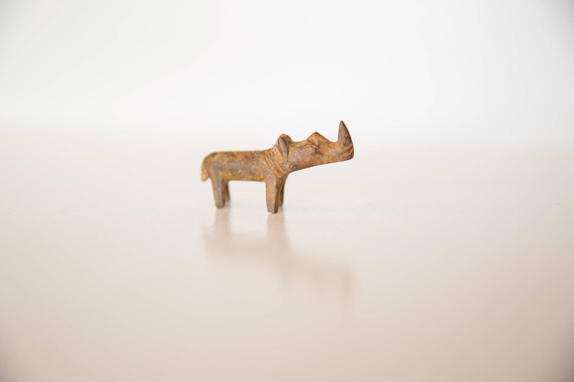 Vintage African Mini Bronze Rhino with Rusty Patina