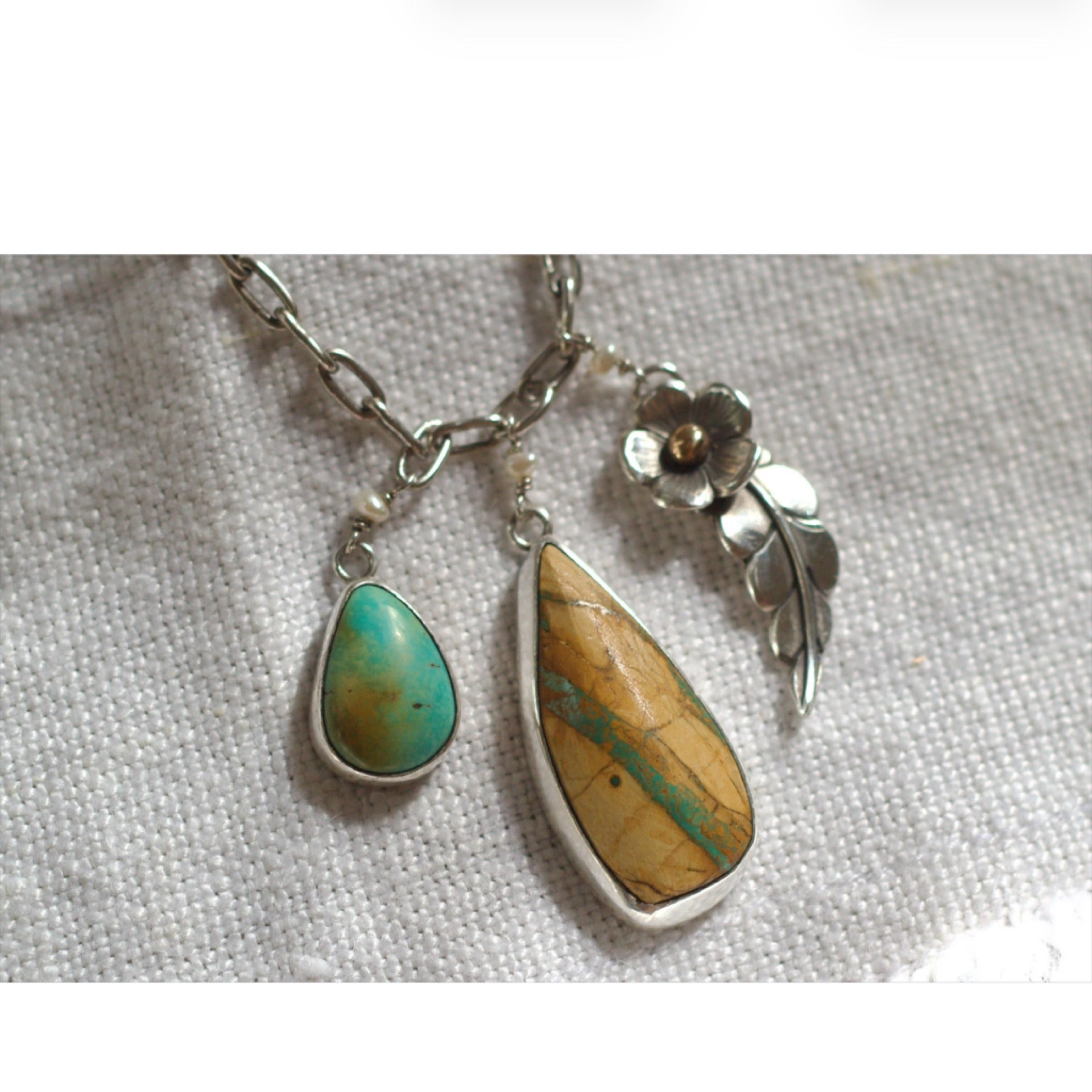 Stefani Necklace  - Turquoise Flower Charmed Trio