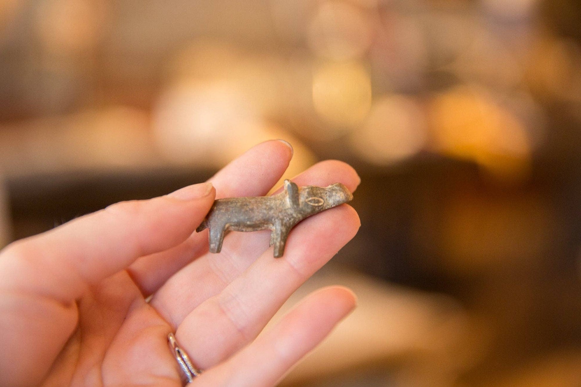 Vintage African Mini Bronze Hippo with Dusty Patina