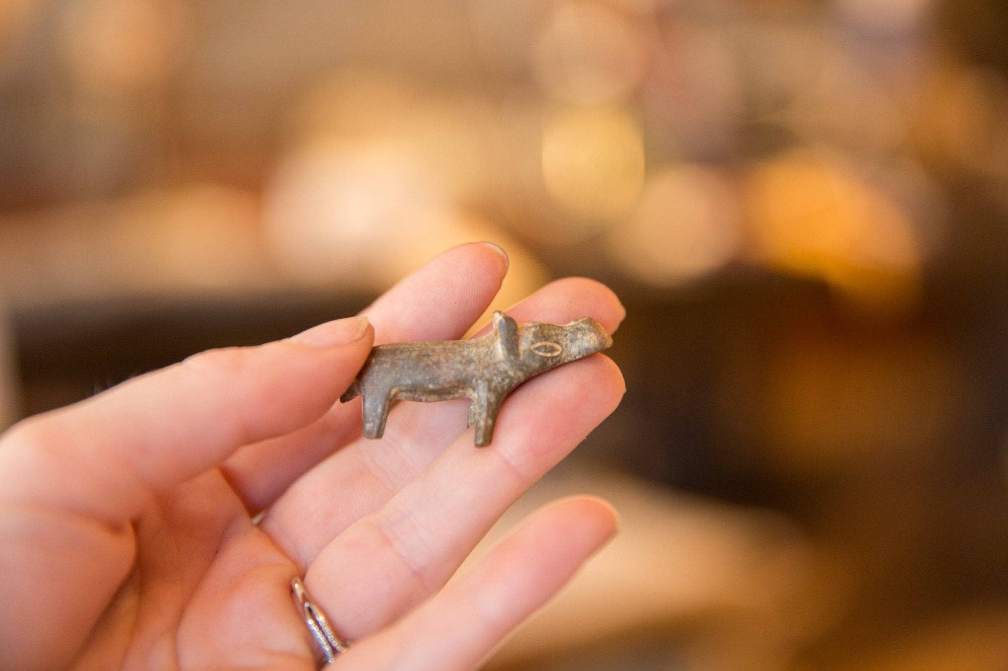 Vintage African Mini Bronze Hippo with Dusty Patina