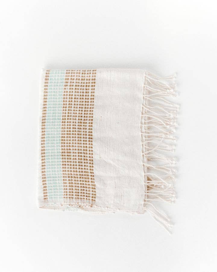 Camden Cotton Hand Towel | Handwoven in Ethiopia: Natural with Azure and Tangerine