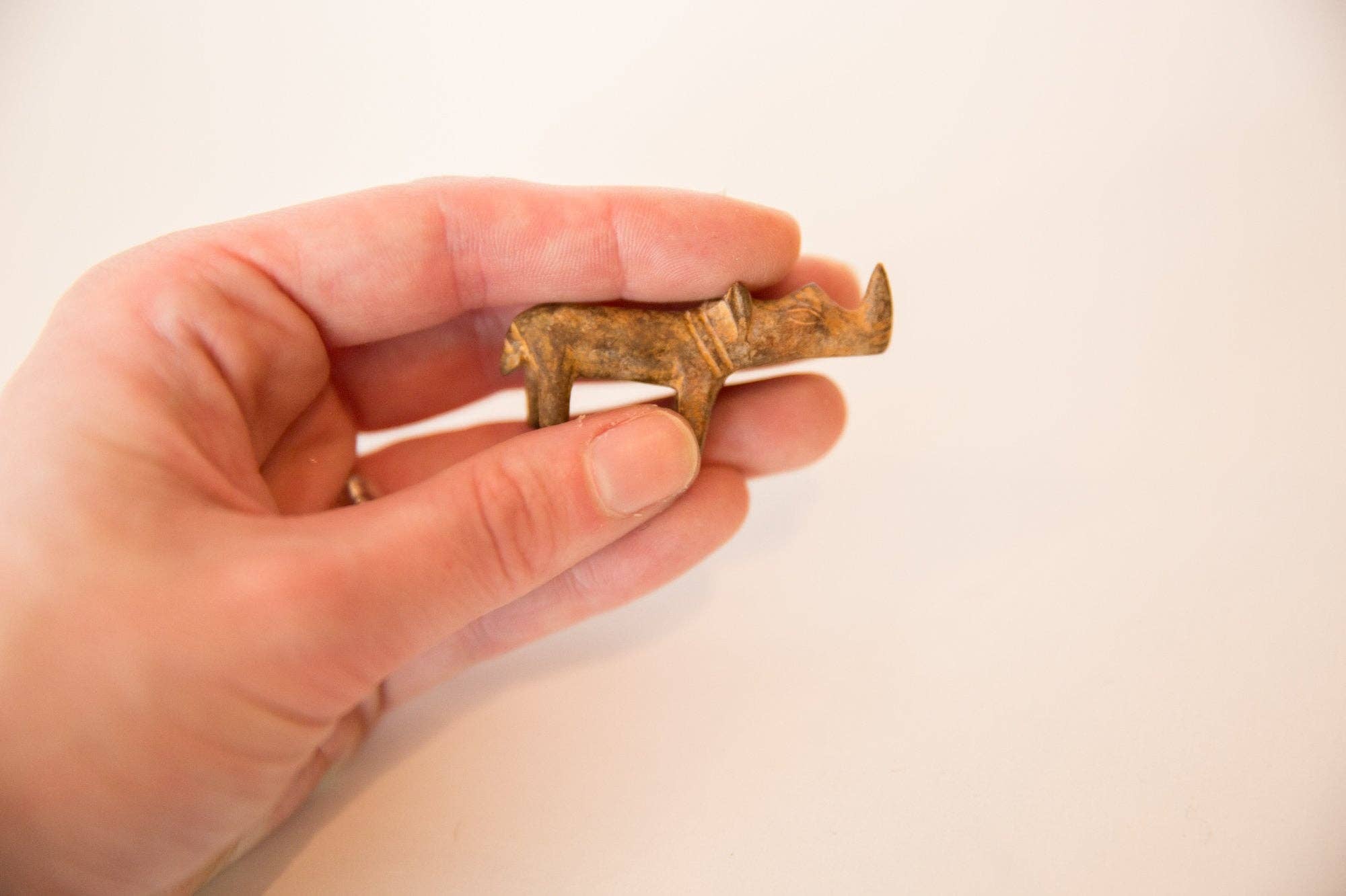 Vintage African Mini Bronze Rhino with Rusty Patina