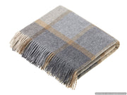 Natural Merino Lambswool Throws - Made in England: Block Windowpane Beige/Gray