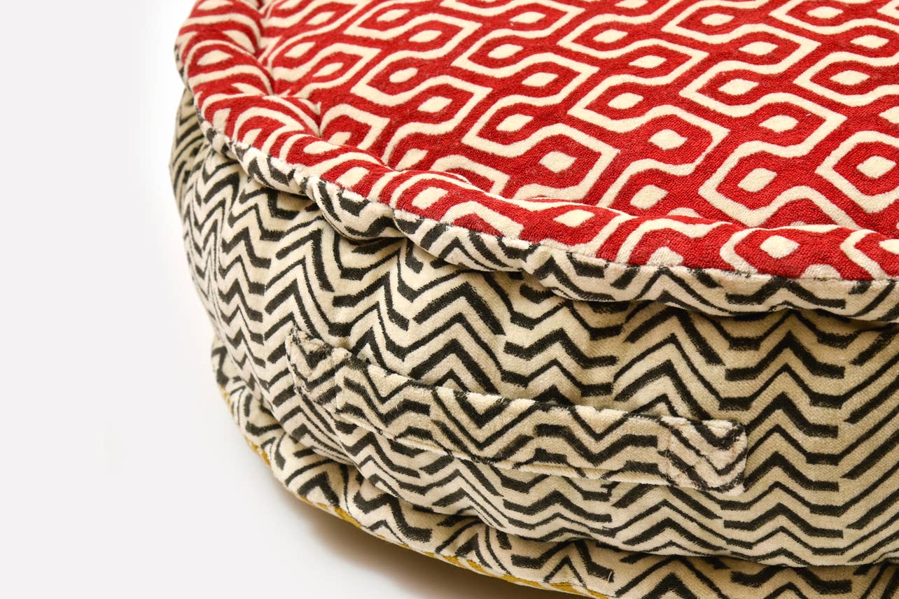 Block Print Round Meditation Cushion, Jaipur