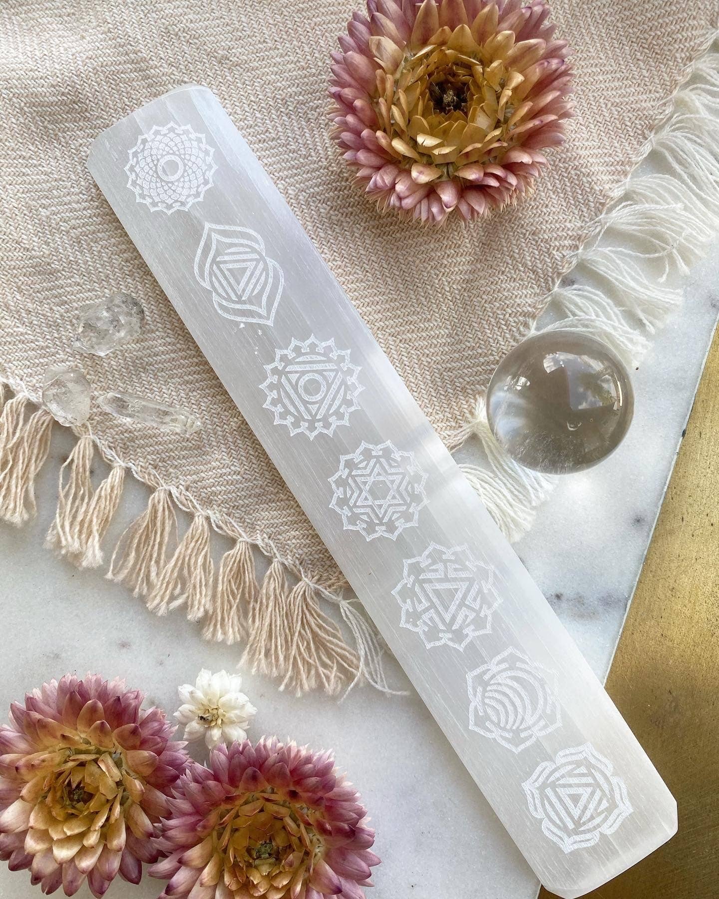Chakras-etched Selenite Slab 4"