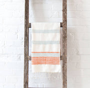 Camden Cotton Hand Towel | Handwoven in Ethiopia: Natural with Azure and Tangerine
